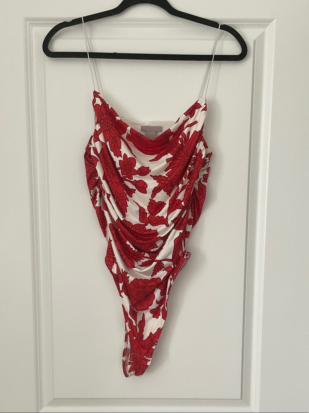 H&M Red Floral Print Draped Bodysuit
